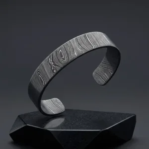 Hand Forged Damascus Steel Cuff Bracelet | Viking Bangle, Men's Open Cuff Jewelry